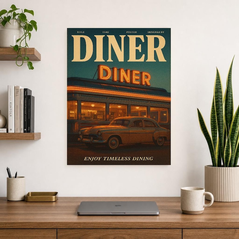 Retro Diner Poster | Vintage 70s Wall Art Print | Aesthetic Magazine Print | Mid Century Retro Decor Gift image 10