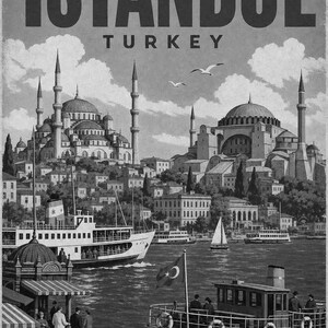 Póster de viaje de Estambul | Lámina vintage del Bósforo | Arte mural turco | Impreso y enviado imagen 10