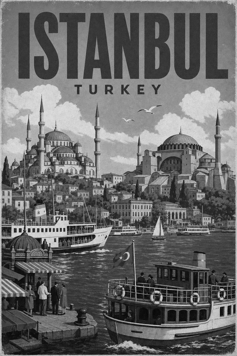 Póster de viaje de Estambul | Lámina vintage del Bósforo | Arte mural turco | Impreso y enviado imagen 10