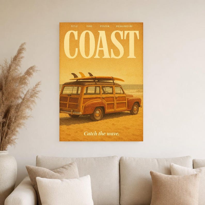 Cartel retro de la costa | Impresión de arte de pared vintage de los años 70 | Impresión de revista estética ? Regalo de decoración retro de imagen 5