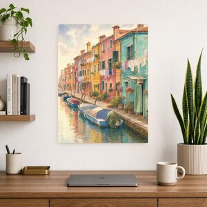 Burano Travel Poster | Soft Painting Italy Wall Art | Colorful Venice Canal Houses Print | Printed & Shipped image 8