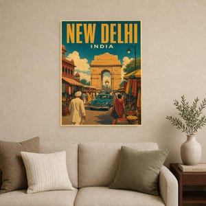 New Delhi Travel Poster | Vintage India Gate Print | Indian Wall Art | Printed & Shipped image 9
