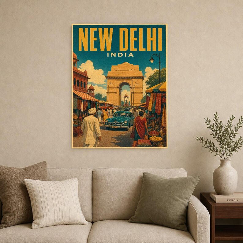 New Delhi Travel Poster | Vintage India Gate Print | Indian Wall Art | Printed & Shipped image 9