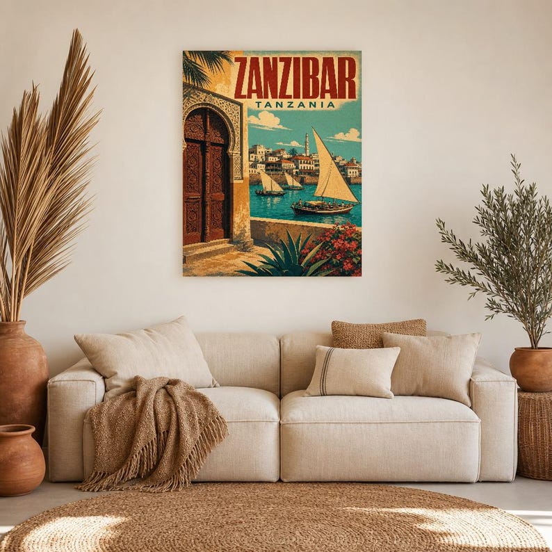 Zanzibar Travel Poster | Vintage Stone Town Print | Tanzania Wall Art | Printed & Shipped image 7