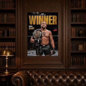 Campeão de Ciryl Gane Pôster | Impressão de arte de parede MMA com cinto de ouro do UFC | Decoração de noite de luta de peso pesado imagem 5