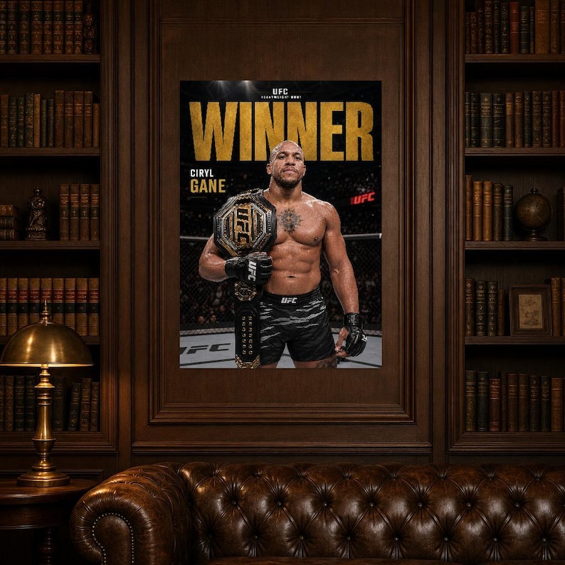 Campeão de Ciryl Gane Pôster | Impressão de arte de parede MMA com cinto de ouro do UFC | Decoração de noite de luta de peso pesado imagem 5