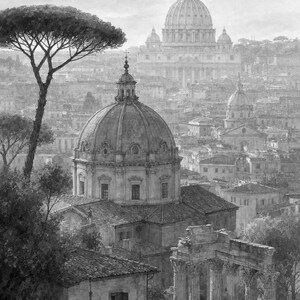 Rome Travel Poster | Soft Painting Italy Wall Art | Roman Rooftops Golden Hour Print | Printed & Shipped image 10