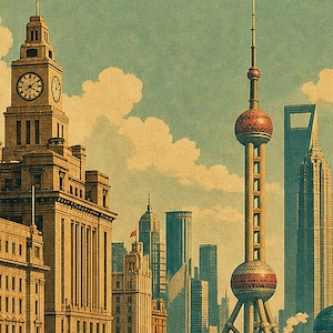 Shanghai Travel Poster | Vintage The Bund Print | China Wall Art | Printed & Shipped image 3