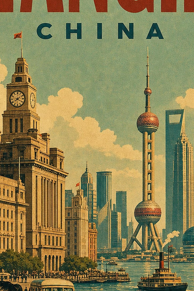 Shanghai Travel Poster | Vintage The Bund Print | China Wall Art | Printed & Shipped image 3