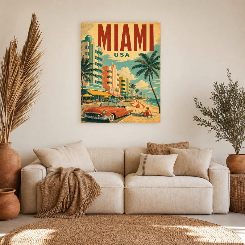 Miami Travel Poster | Vintage Art Deco Print | USA Wall Art | Printed & Shipped image 7