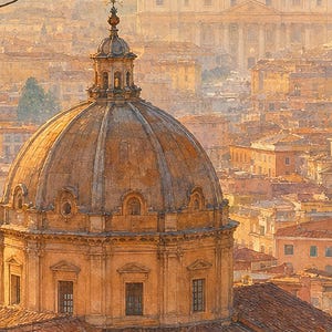 Rome Travel Poster | Soft Painting Italy Wall Art | Roman Rooftops Golden Hour Print | Printed & Shipped image 3