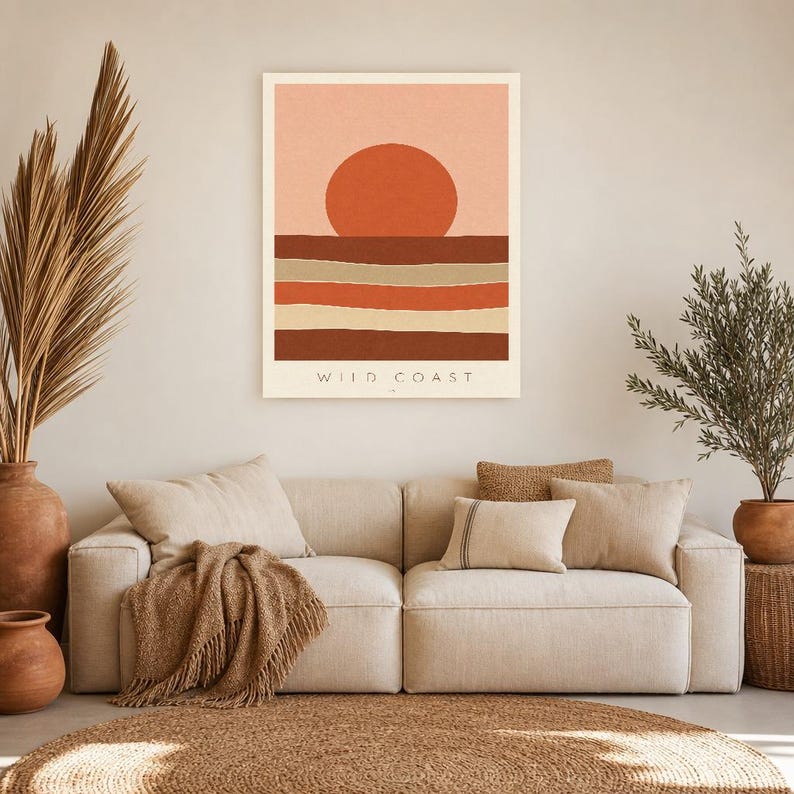 Rust Sun Coastal Cliffs Wall Art Print | Minimalist Named Sun Poster | Cut-Paper Mid-Century Print | Blush Boho Decor image 7