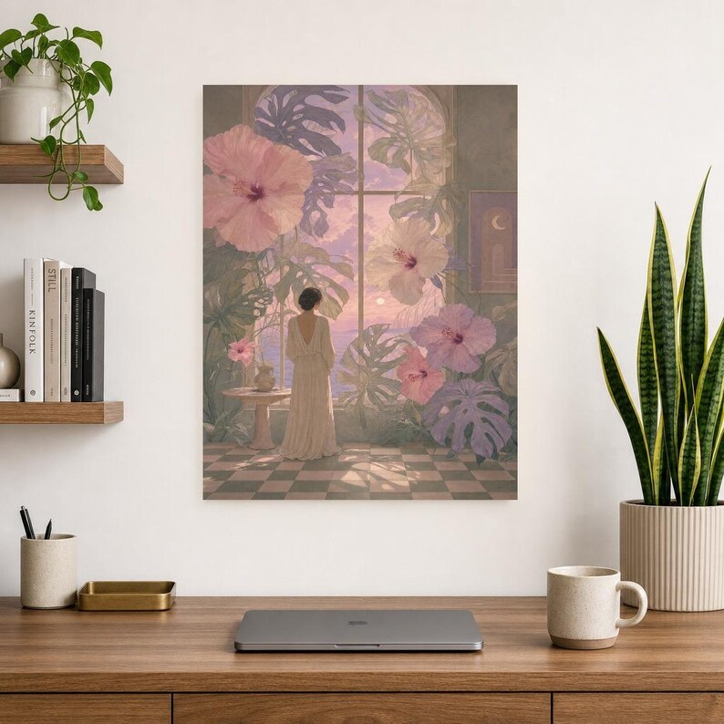 Surreal Botanical Wall Art Print | Dreamscape Flower Window Poster | Soft Surrealism Art | Pink Lavender Sage Wall Decor image 8