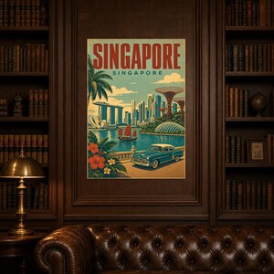 Singapore Travel Poster | Vintage Marina Bay Print | Singapore Wall Art | Printed & Shipped image 5