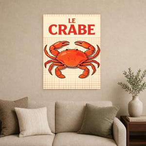Crab Kitchen Wall Art Print | Retro Bistro Seafood Poster | Maximalist Coastal Kitchen Print | Dining Decor image 15