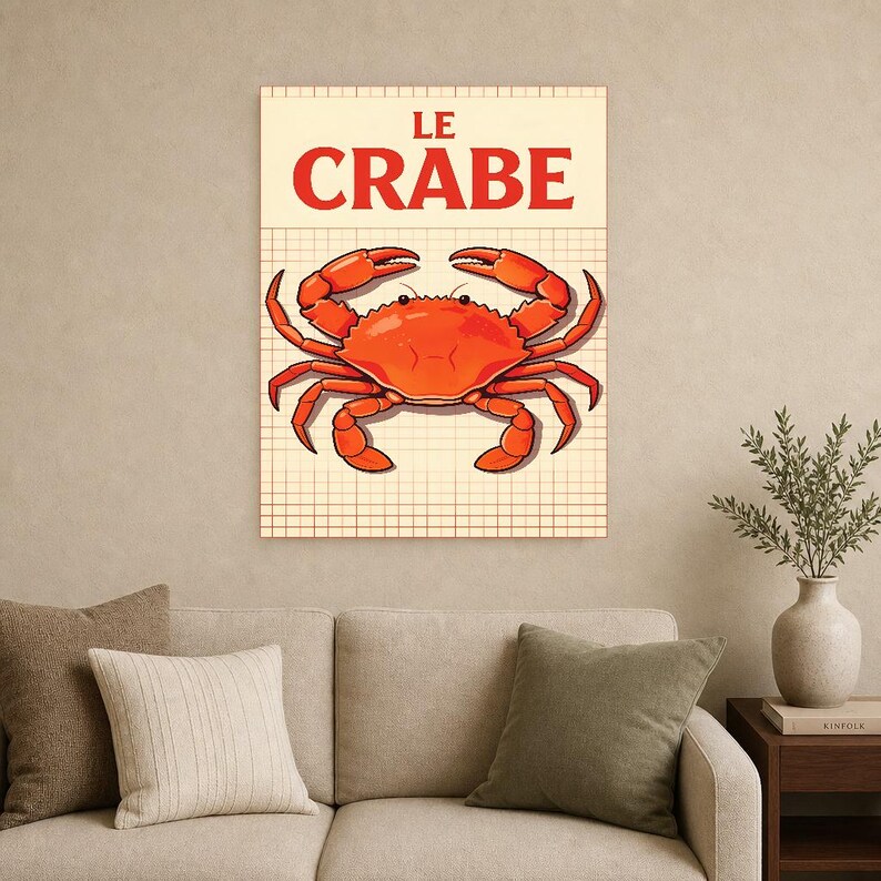 Crab Kitchen Wall Art Print | Retro Bistro Seafood Poster | Maximalist Coastal Kitchen Print | Dining Decor image 15