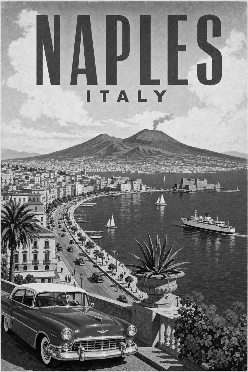 Naples Travel Poster | Vintage Vesuvius Print | Italian Wall Art | Printed & Shipped image 10