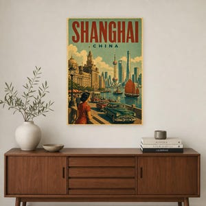 Shanghai Travel Poster | Vintage The Bund Print | China Wall Art | Printed & Shipped image 2