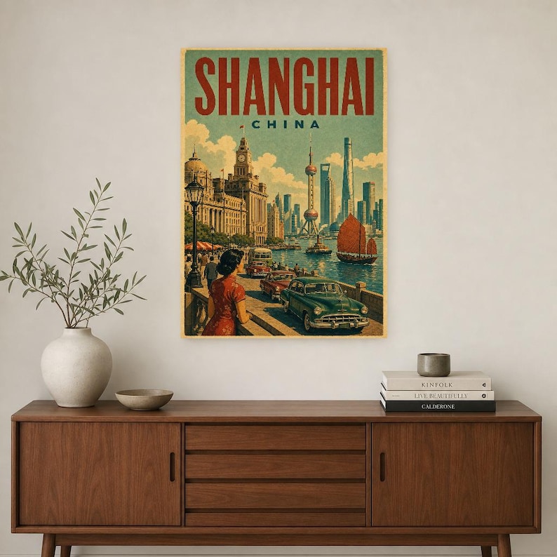 Shanghai Travel Poster | Vintage The Bund Print | China Wall Art | Printed & Shipped image 2
