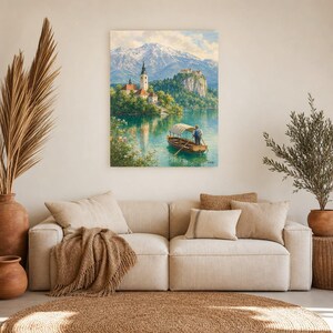 Lake Bled Travel Poster | Soft Painting Slovenia Wall Art | Alpine Island Church Print | Printed & Shipped image 7