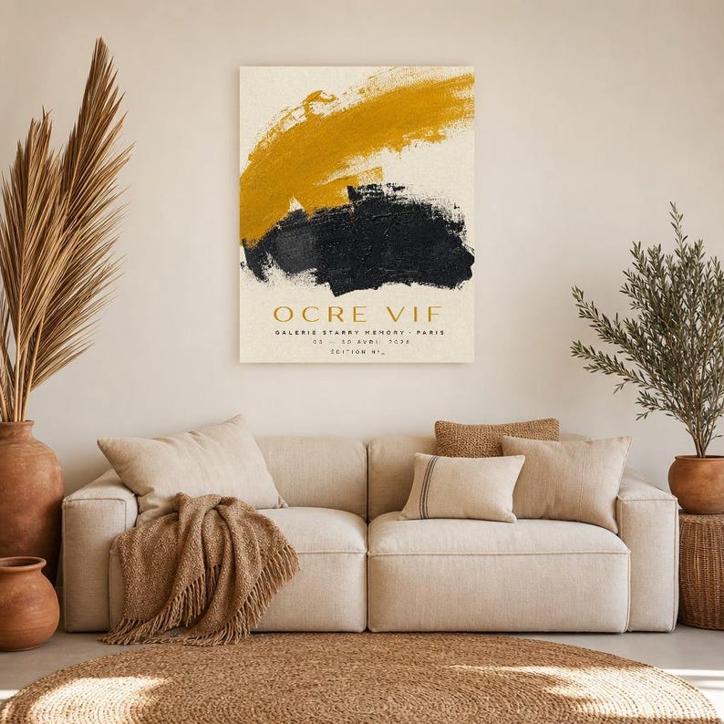Leuchtendes Ocker | Abstrakte Wandkunst | Modernes Galerieposter | Minimalistischer Druck in Senfgelb und Schwarz | Gedruckt & Versand Bild 7