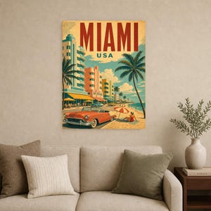 Miami Travel Poster | Vintage Art Deco Print | USA Wall Art | Printed & Shipped image 9