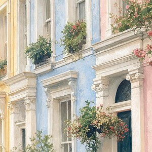 Notting Hill London Poster | Wandbild mit sanften Farben | Pastellfarbene Häuser | Gedruckt & Versand Bild 3