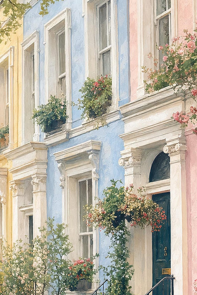 Notting Hill London Poster | Wandbild mit sanften Farben | Pastellfarbene Häuser | Gedruckt & Versand Bild 3
