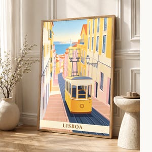 Lisbon Vintage Travel Poster | Retro Portugal City Art Print | Housewarming Gift Wall Decor image 1