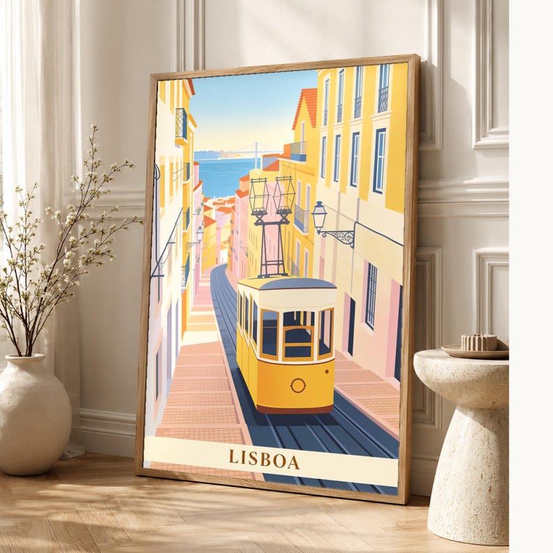 Lisbon Vintage Travel Poster | Retro Portugal City Art Print | Housewarming Gift Wall Decor image 1