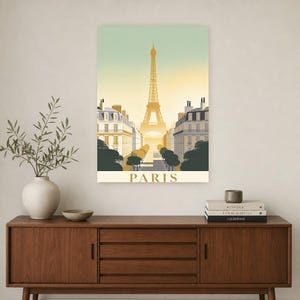 Póster de viaje vintage de París | Impresión de arte retro de la ciudad de Francia | Decoración de pared de regalo de inauguración de la cas imagen 3