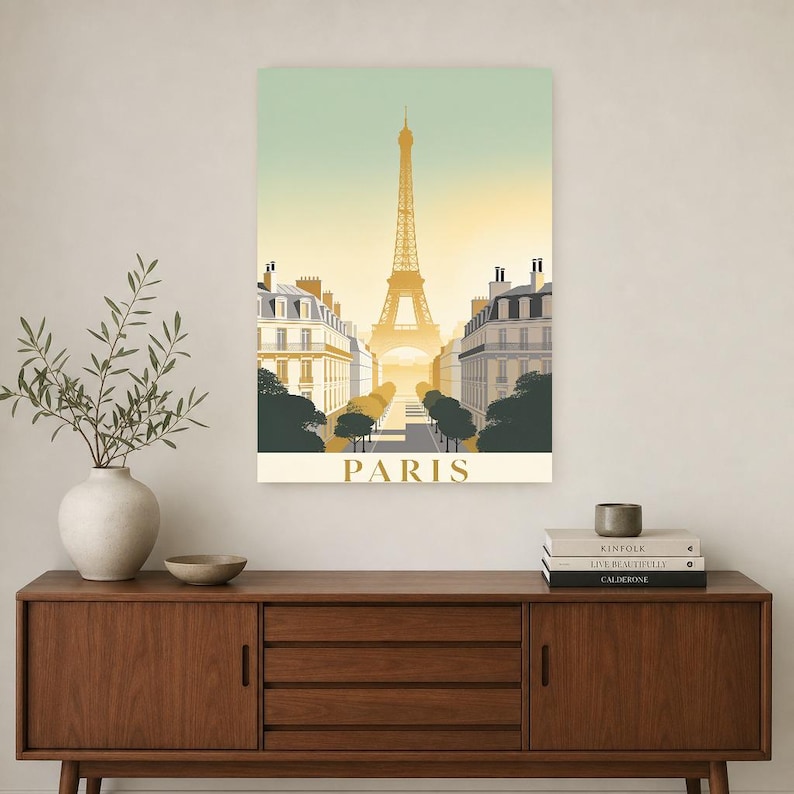 Póster de viaje vintage de París | Impresión de arte retro de la ciudad de Francia | Decoración de pared de regalo de inauguración de la cas imagen 3