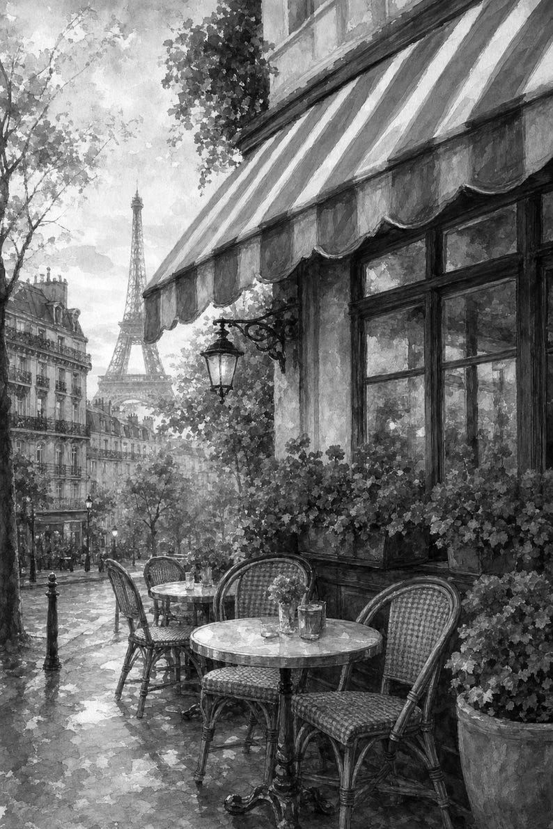 Paris Cafe Travel Poster | Soft Painting France Wall Art | Parisian Cafe Terrace Print | Printed & Shipped image 10