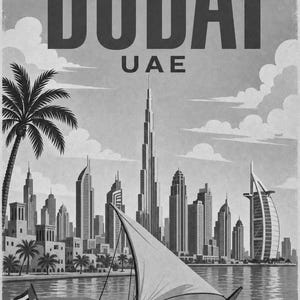 ドバイ旅行ポスター｜ヴィンテージ風スカイラインプリント｜UAEウォールアート｜印刷・発送 画像 10