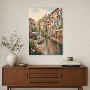 Colmar Travel Poster | Soft Painting France Wall Art | Alsace Little Venice Canal Print | Printed & Shipped image 2