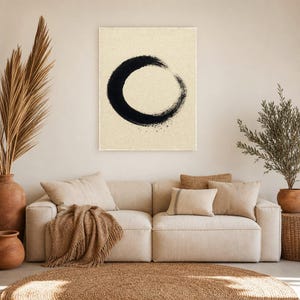 Zen Enso Circle Japandi Wall Art Print | Black Ink on Cream | Wabi Sabi Mono Brushstroke Print image 7