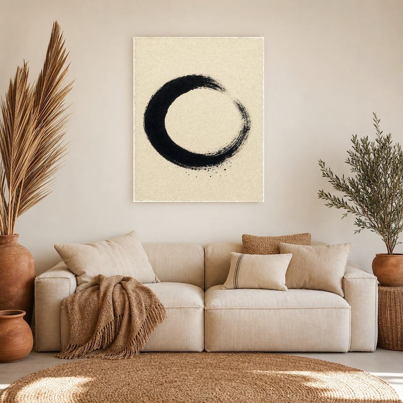 Zen Enso Circle Japandi Wall Art Print | Black Ink on Cream | Wabi Sabi Mono Brushstroke Print image 7