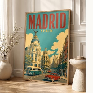 Póster de viaje de Madrid | Lámina vintage de la Gran Vía | Decoración de pared de España | Impreso y enviado imagen 1