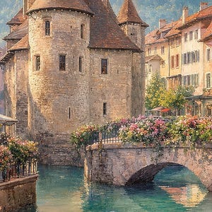 Annecy Travel Poster | Soft Painting France Wall Art | Venice of the Alps Canal Print | Printed & Shipped image 3