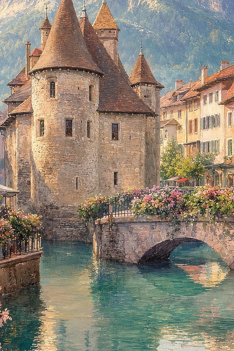 Annecy Travel Poster | Soft Painting France Wall Art | Venice of the Alps Canal Print | Printed & Shipped image 3