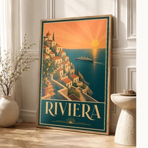 Teal Art Deco Travel Wall Art | Amalfi Riviera Poster | Coastal Gallery Print image 1