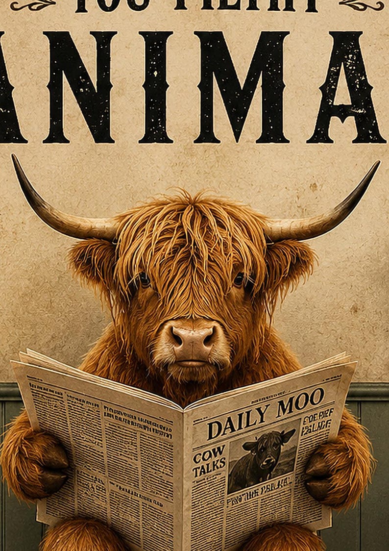 Funny Highland Cow Bathroom Wall Art Print | Wash Your Hands Poster | Vintage Farmhouse Bathroom Print image 3