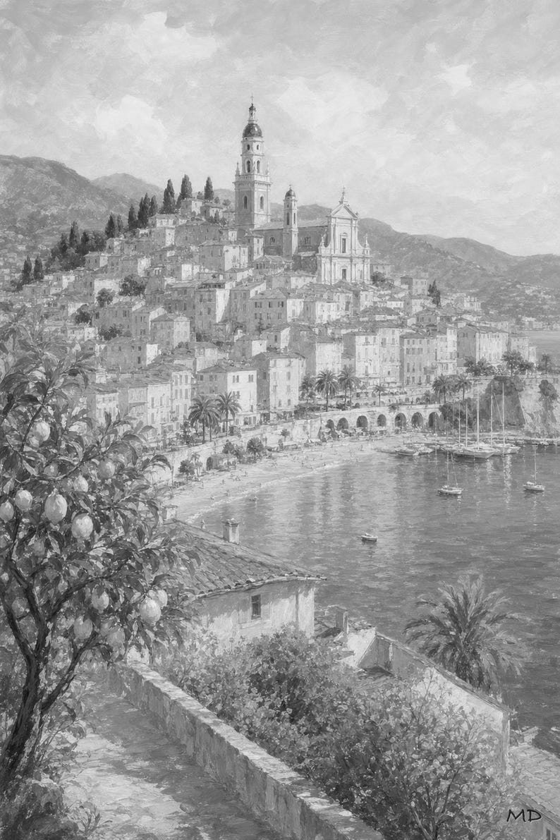 Menton Travel Poster | French Soft Painting Riviera Wall Art | Cote d'Azur Coastal Print | Printed & Shipped image 10