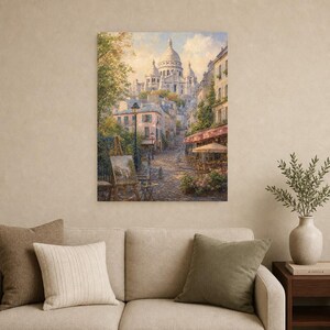 Póster de Montmartre, París | Pintura suave para pared, arte francés | Lámina de la calle adoquinada del Sacré-Cœur | Impreso y enviado imagen 9