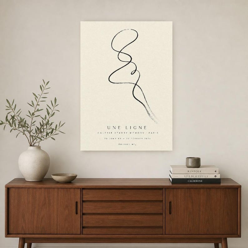 One Line | Abstract Wall Art | Modern Gallery Poster | Black and Cream Minimalist Print | Printed & Shipped image 2