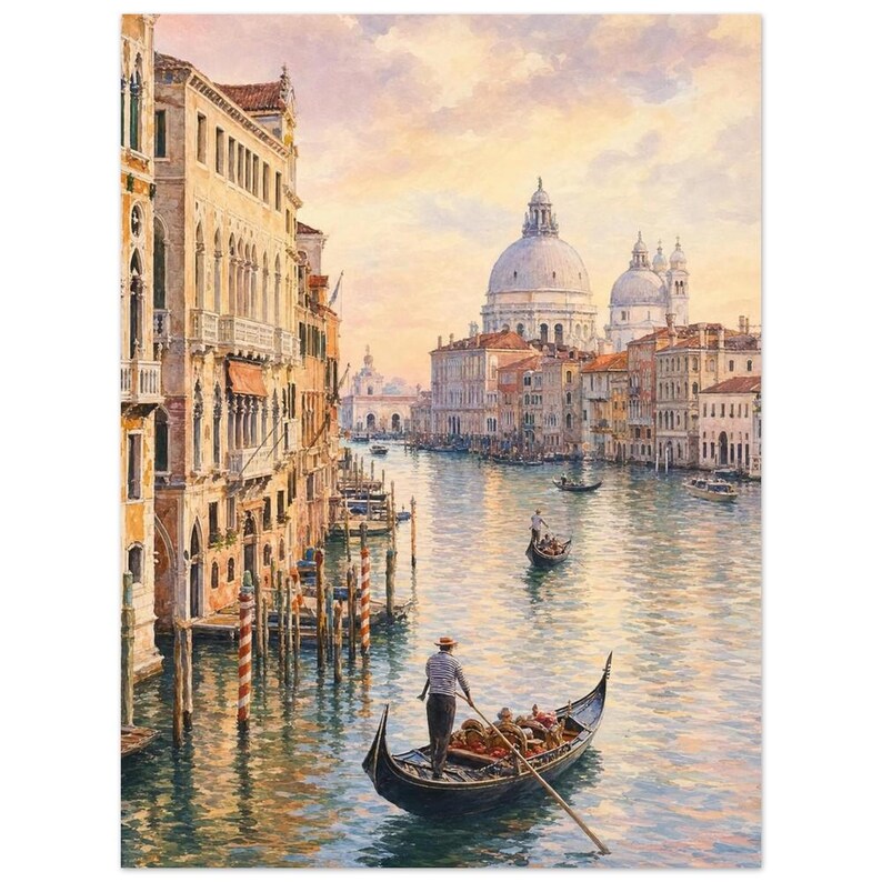Venice Travel Poster | Soft Painting Italy Wall Art | Grand Canal Gondola Coastal Print | Printed & Shipped 30x40 cm / 12x16″