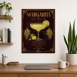 Arte de pared con receta de Margarita Art Déco dorado | Póster de receta de cóctel de lima | Impresión de decoración de carrito de bar | Art imagen 8