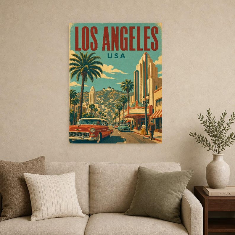 Los Angeles Travel Poster | Vintage Palms Print | USA Wall Art | Printed & Shipped image 9
