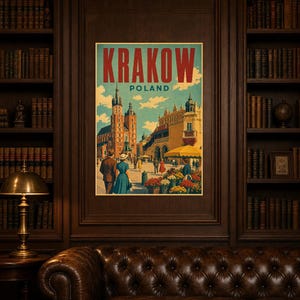 Krakow Travel Poster | Vintage Old Square Print | Poland Wall Art | Printed & Shipped image 5