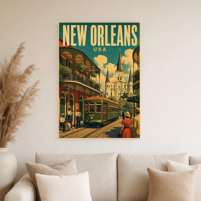 New Orleans Travel Poster | Vintage 1950s French Quarter Print | Retro Louisiana Wall Art Print | Mid Century City Decor image 4